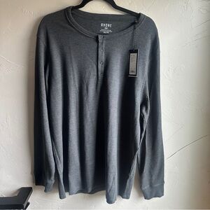 NWT Rhone Men’s Waffle Knit Thermal‎ Henley Long Sleeve Shirt Sz XXL Dark Grey